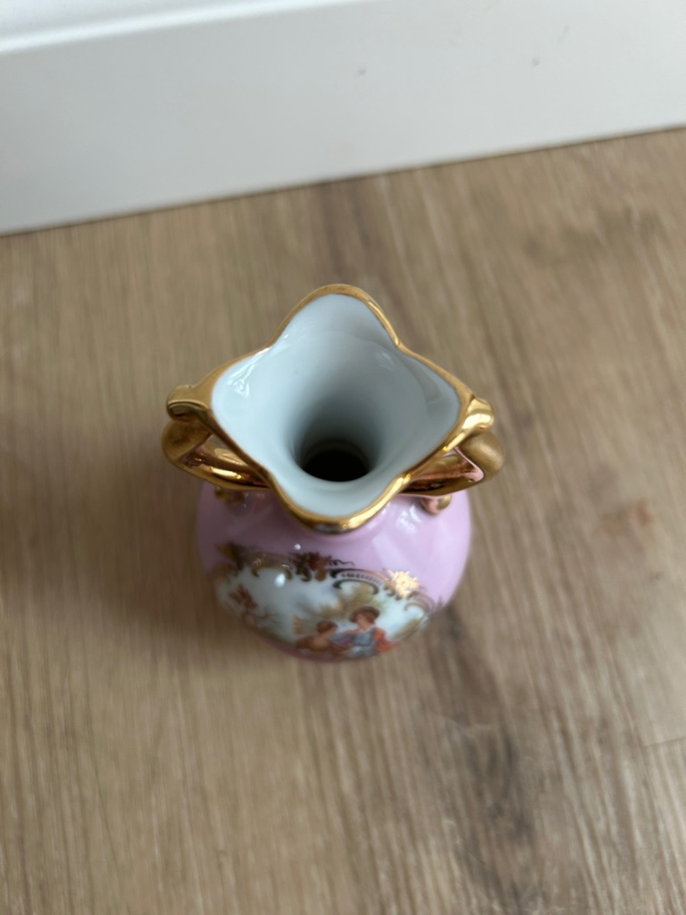 Limoges Pink Porcelain Double-Handled Vase with Gold Trim - Picture 10 of 13